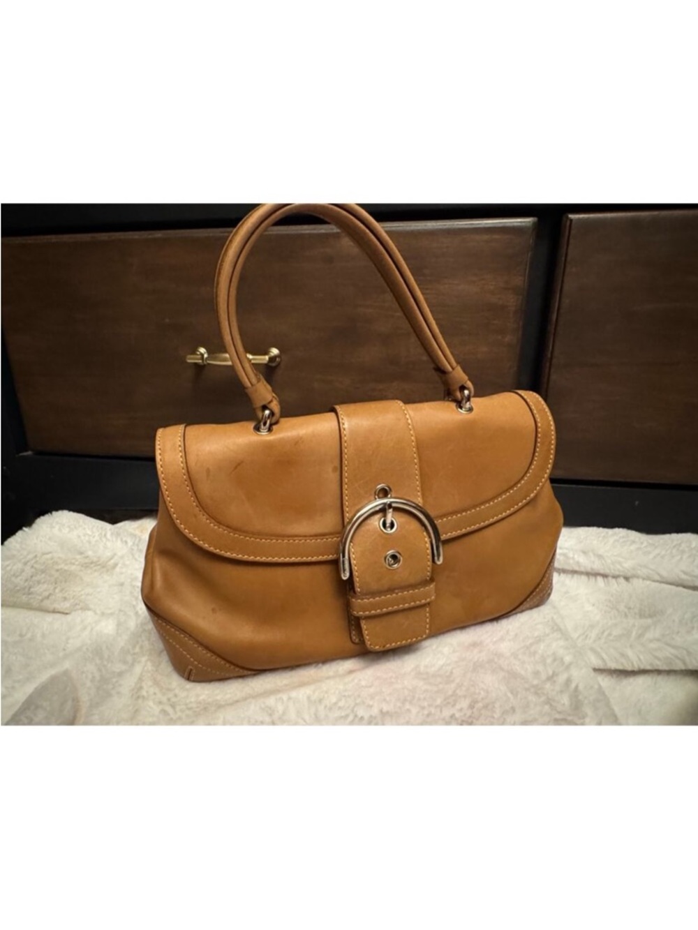 Coach SoHo Hampton Cognac Leather Shoulder Bag with Buckle Saddle Flap - Picture 4 of 14